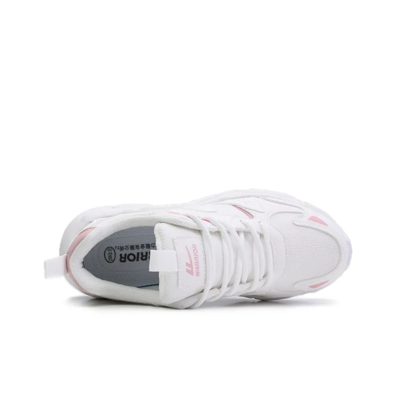 Warrior Anti-Slip And Wear-Resistant Lightweight Low-Top Chunky Sneakers Women's White Pink-3