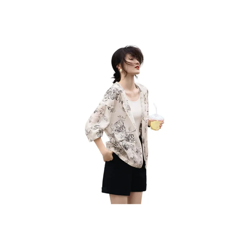 XWI SS24 Jackets & Coats Women's Beige With Black Floral-2