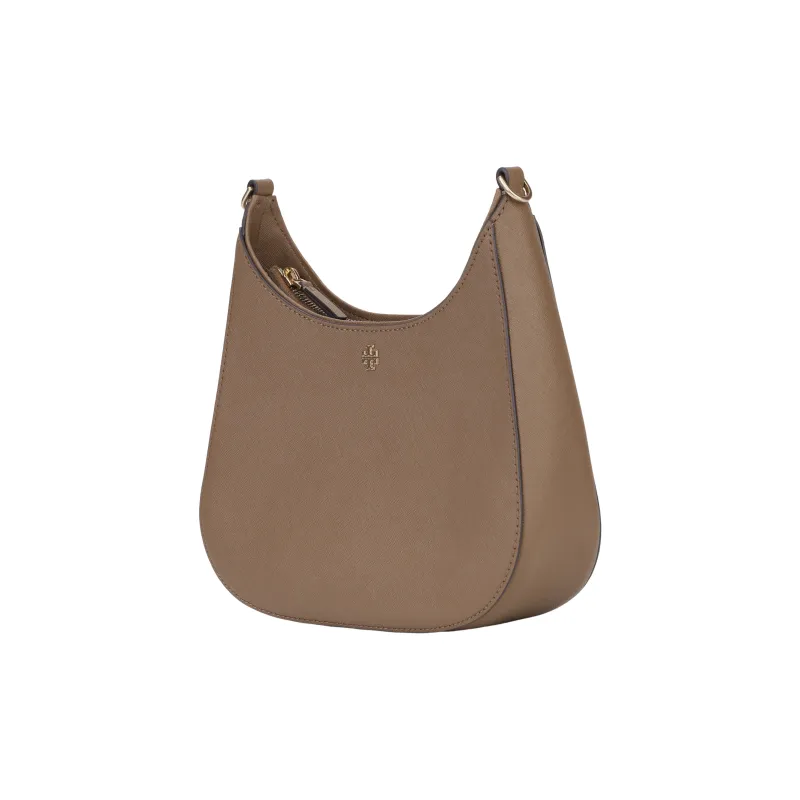 TORY BURCH Emerson Textured Cow Leather Crescent Moon Bag Shoulder Bag Large Size Women's Brown-3