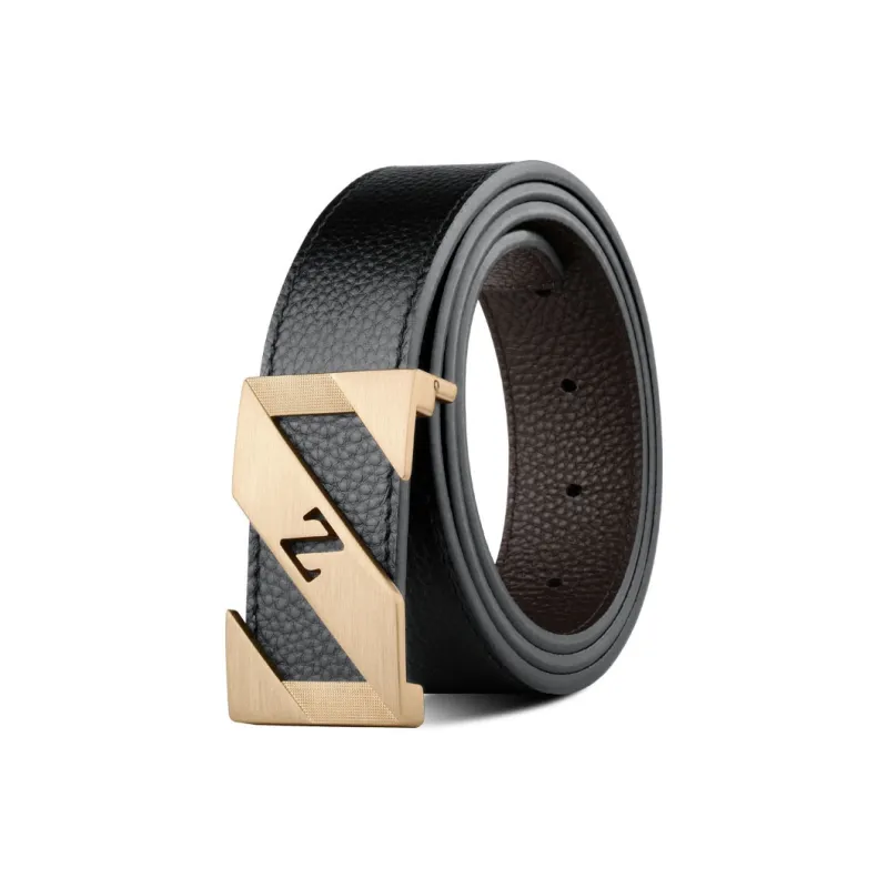 PISHUSHU Cowhide Alloy Leather Belts Men's Width  3.5cm-3
