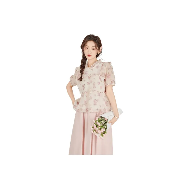 HUASJ Chiffon Shirts Women's Pink-3