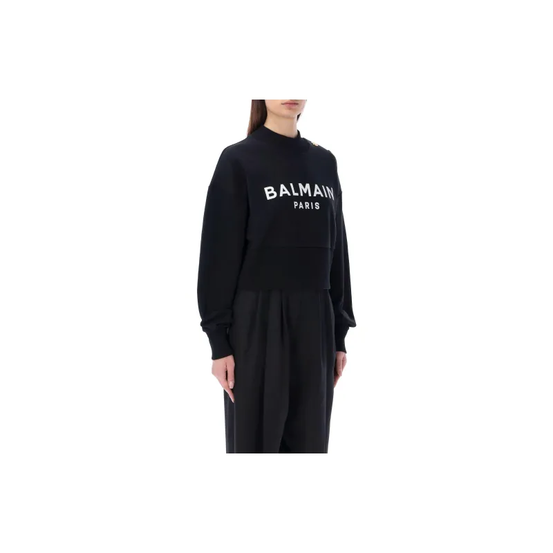 BALMAIN Logo Printed Cropped Sweatshirt-4