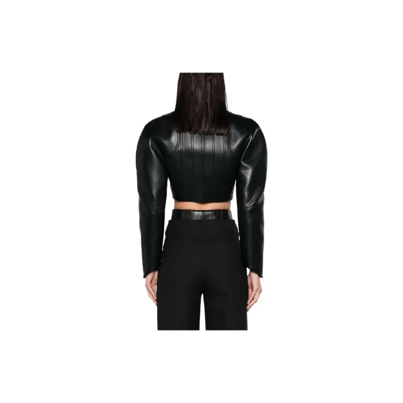 Aleksandre Akhalkatsishvili Shoulder pads Cropped Biker Jacket-2