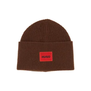 HUGO BOSS Logo Patch Ribbed Beanie