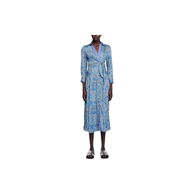 Sandro Long Sleeved Dress Women's Blue-2