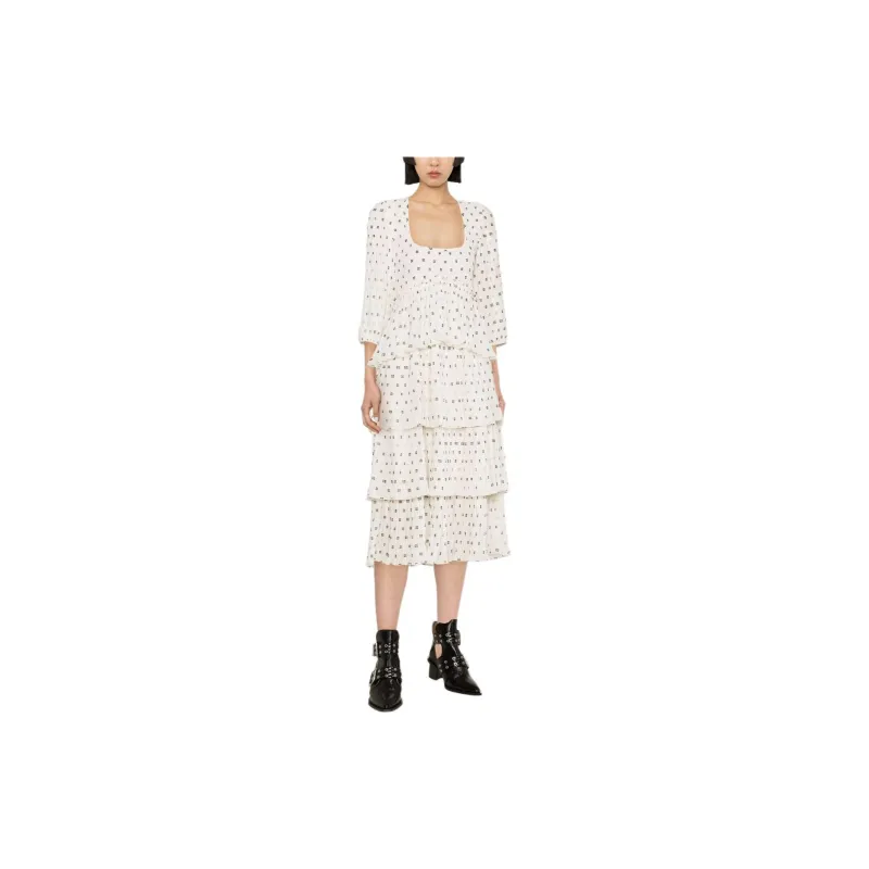GANNI Monogram print Pleated Midi Dress-1