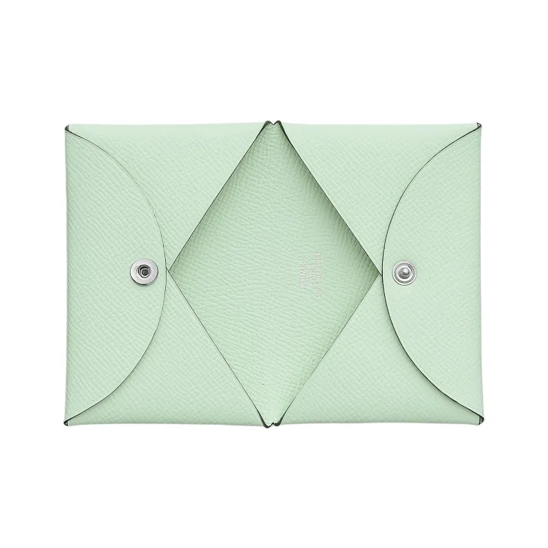 HERMES Calvi Epsom Calfskin Card Holder Women's Spicy Mint Green-1
