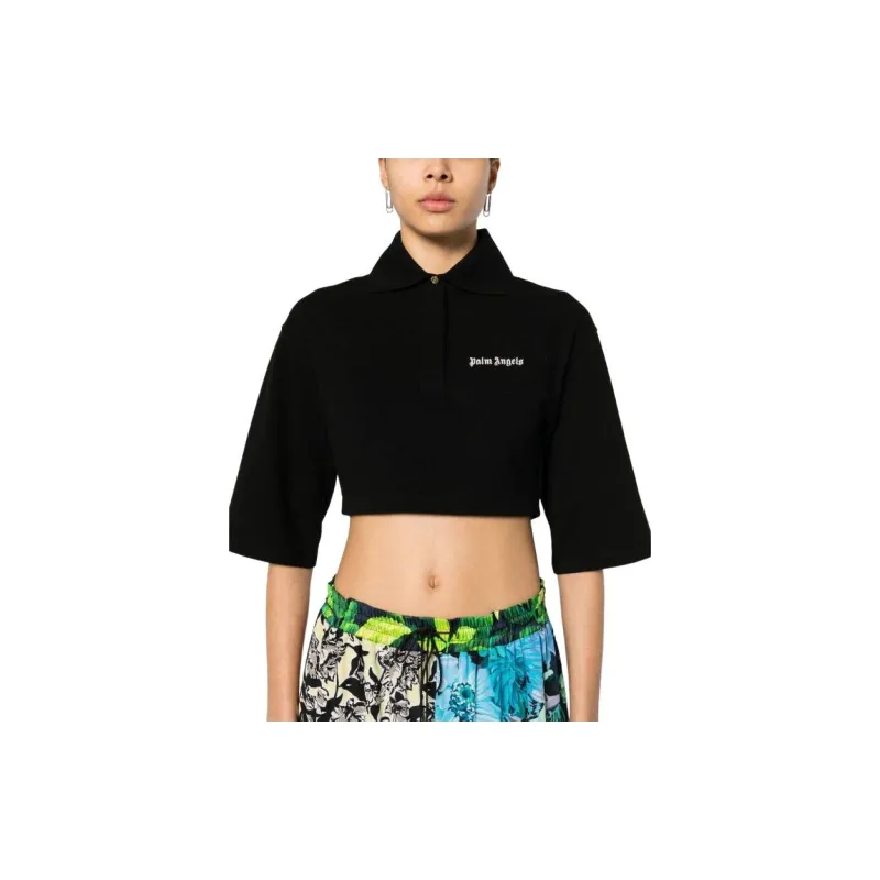PALM ANGELS Logo Embroidered Cropped Polo Shirt-3