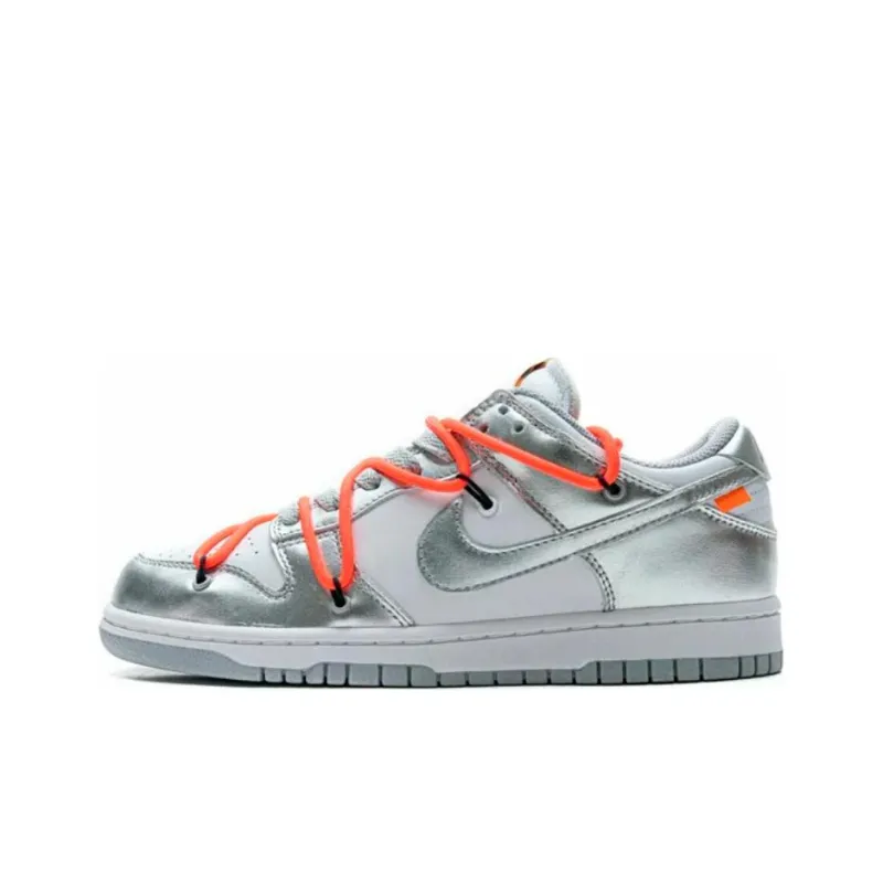 OFF WHITE x Nike Dunk Slip Resistant Coverage Low Top Skateboard Shoes Men's White Silver-0