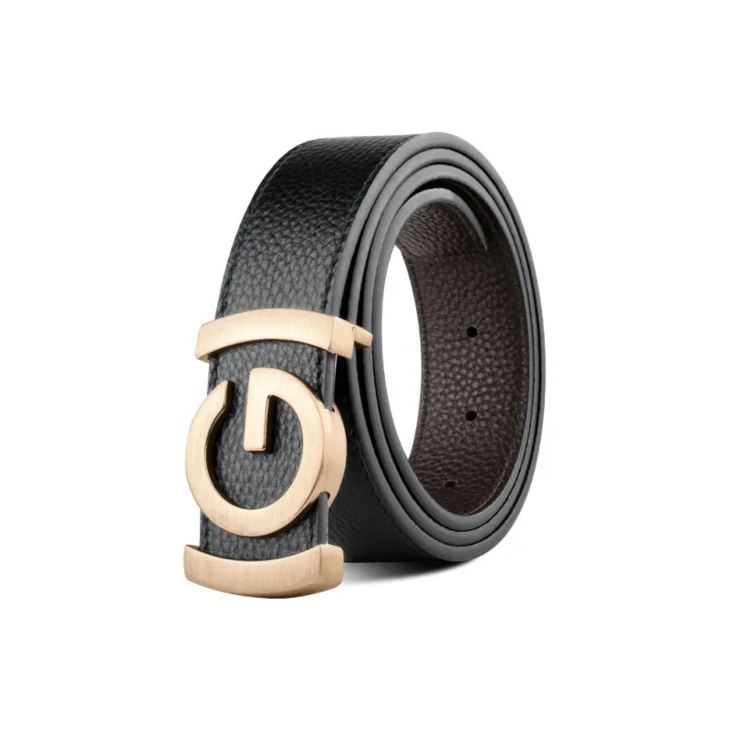 PISHUSHU Cow Leather Leather Belts Men's Chrome Frosted Black Gold Width  3.5cm-3