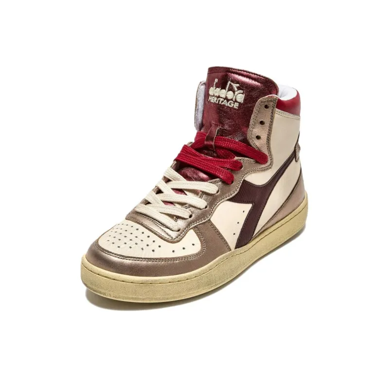 Diadora Heritage Anti Slip Wear Resistant High Top Skateboard Shoes Women's Beige-2