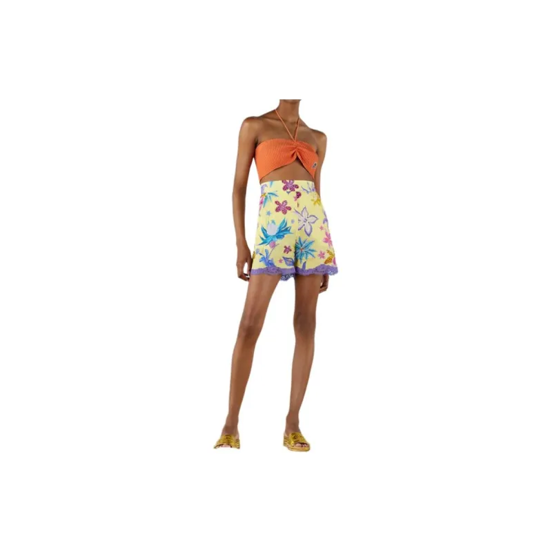 GUCCI Floral Print Lace Shorts Bright Yellow-1