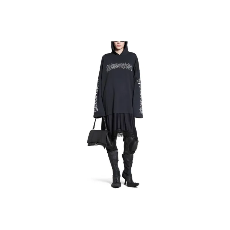 Balenciaga Logo Printed Layered Hoodie Dress-2