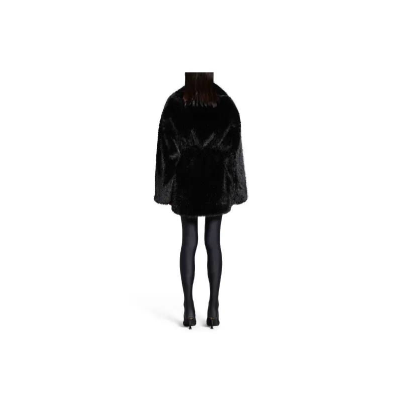 Balenciaga SS25 Velvet-feel Coat Loose Fit Style Women's Black-3