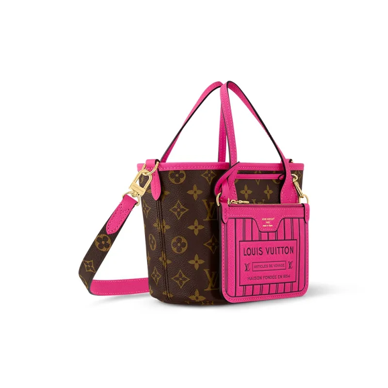 LOUIS VUITTON Neverfull Bandouliere Bb Inside Out Rose Pondichery/Monogram-2