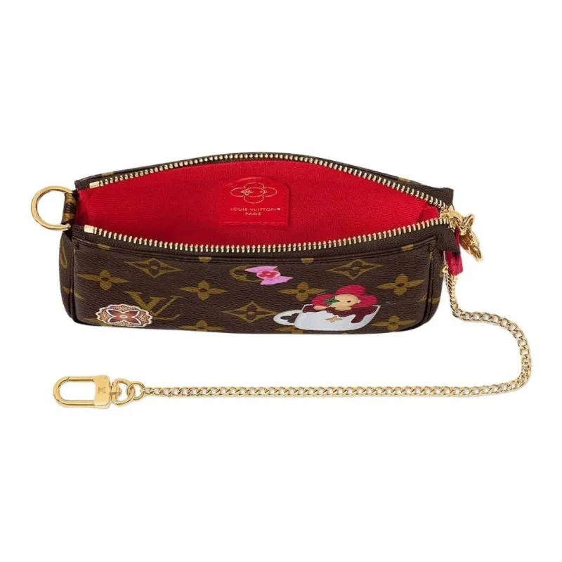 LOUIS VUITTON Mini Pochette Accessoires Monogram/Candy Red-5