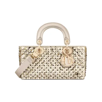 DIOR Lady D Joy Lambskin Lady Dior Bag, Shoulder Bag, Crossbody Bag, Handbag Small Size Women's Gold