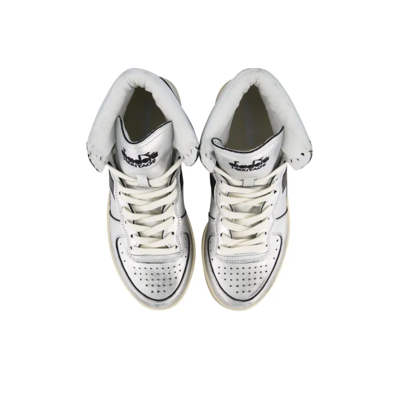 Diadora Mi Basket Anti-Slip Wear-Resistant High-Top Casual Shoes Women's Silver-3