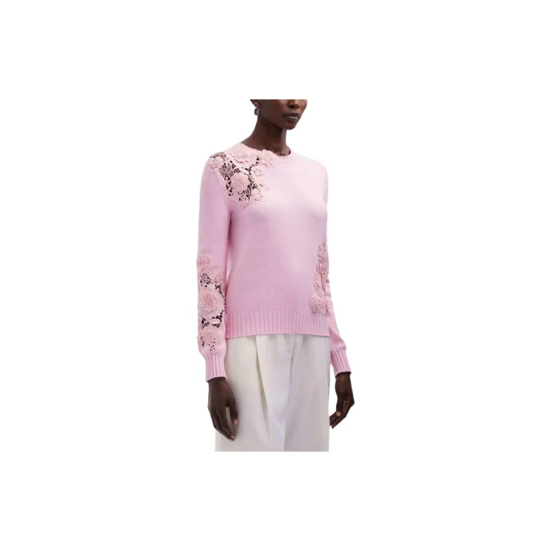 Oscar De La Renta Lace-detail Fine-knit Jumper-4