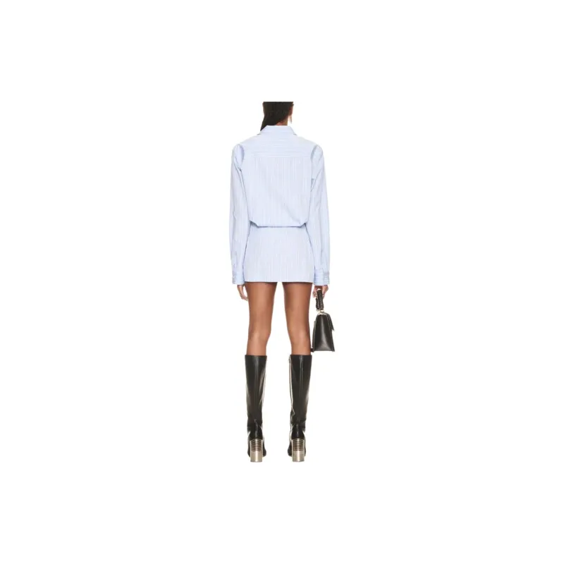 OFF WHITE Striped Cotton Poplin Shirtdress Blue/White-2