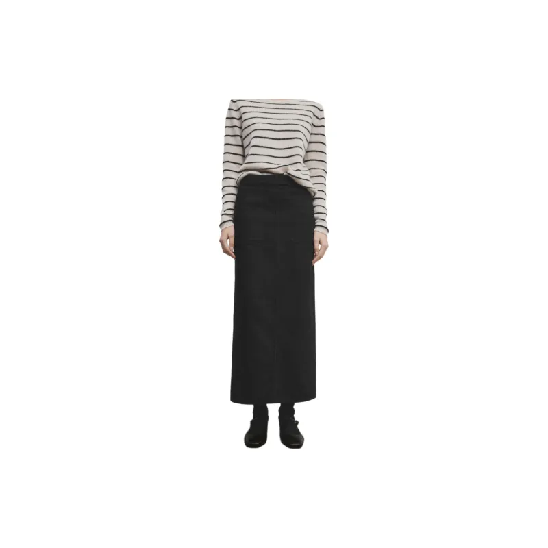 Massimo Dutti Denim Long Skirts Women's Black-3