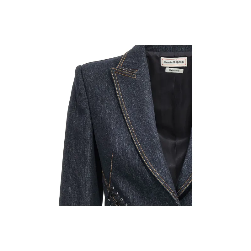 Alexander McQueen Single-Breasted Denim Blazer-3