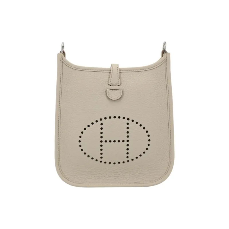 HERMES Evelyne Clemence Leather Shoulder Bag Crossbody Bag Mini Unisex 8L Beton Glacier White-1