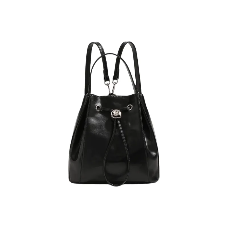 NOMK PU Backpack, Handbag, Bucket Bag Women's Ecru/Silver/Black-8
