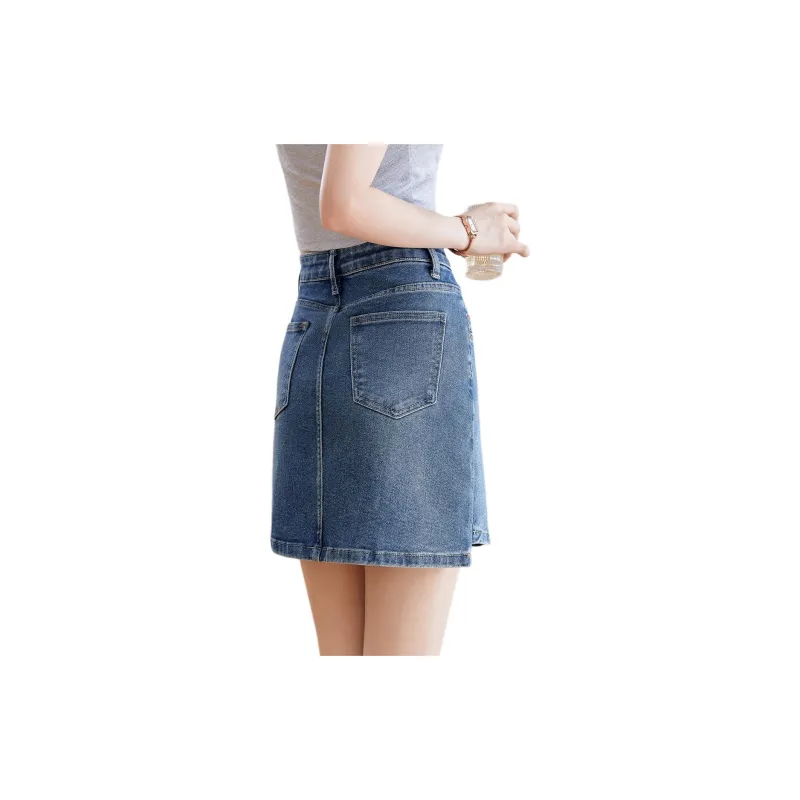 Mo Han Yi Mei Denim Short Skirts Women's Blue-3