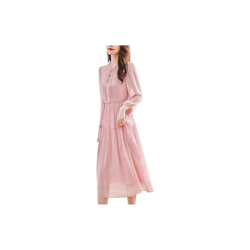 Yi Mengyuan Lace Up Silk Short Sleeved Dress Women's-9