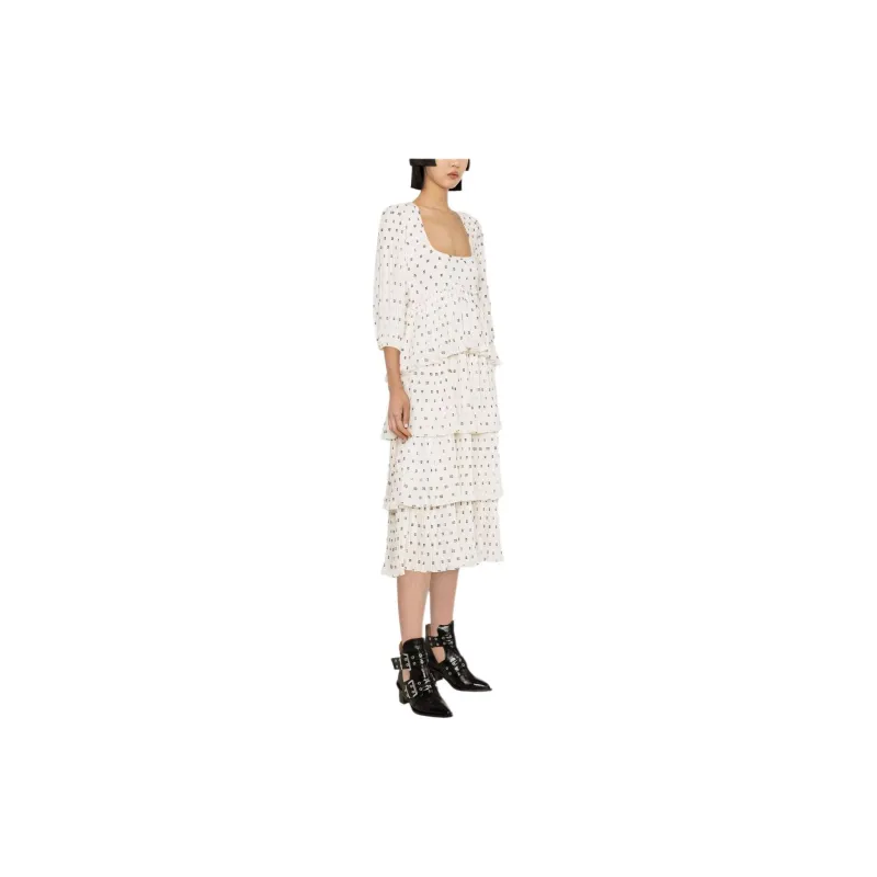 GANNI Monogram print Pleated Midi Dress-3
