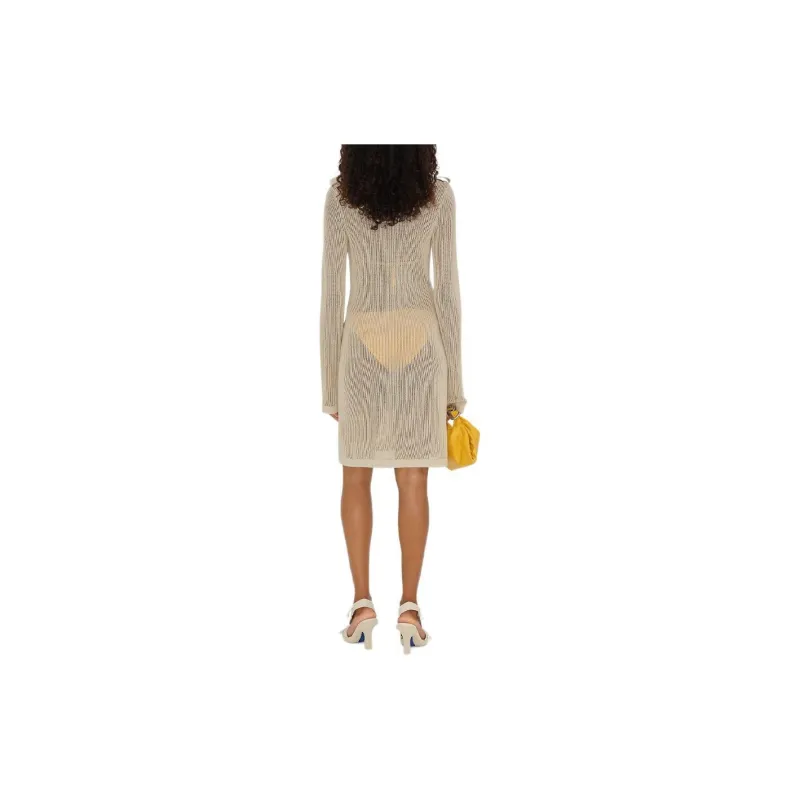 Burberry Long-Sleeved Dresses Women's Beige-3
