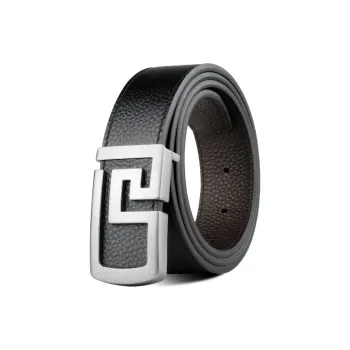 PISHUSHU Cow Leather Leather Belts Men's Chrome/Frosted Black/Gold 3.5cm