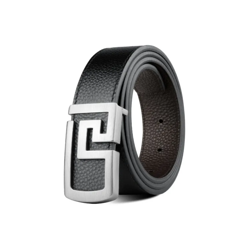 PISHUSHU Cow Leather Leather Belts Men's Chrome/Frosted Black/Gold 3.5cm-0