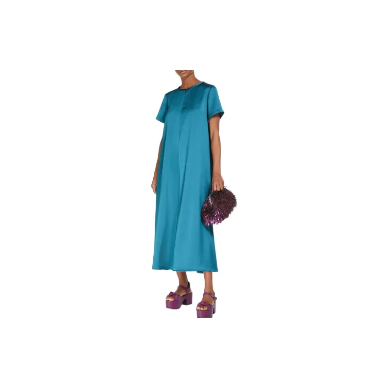 WEEKEND MaxMara Maga Collection Satin T-Shirt Dress Short-Sleeved Dresses Women's Blue-3
