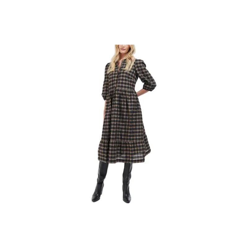 BARBOUR Short-Sleeved Dresses Women's Chocolate Plaid-2