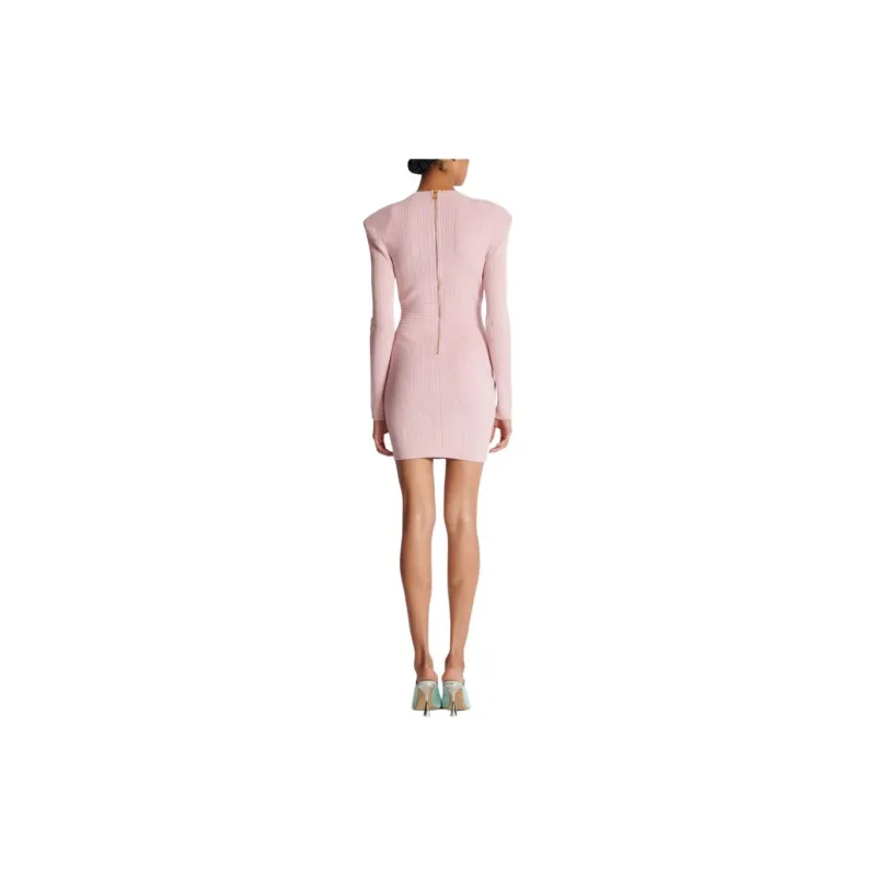 BALMAIN Logo Button Long Sleeved Mini Dress-3