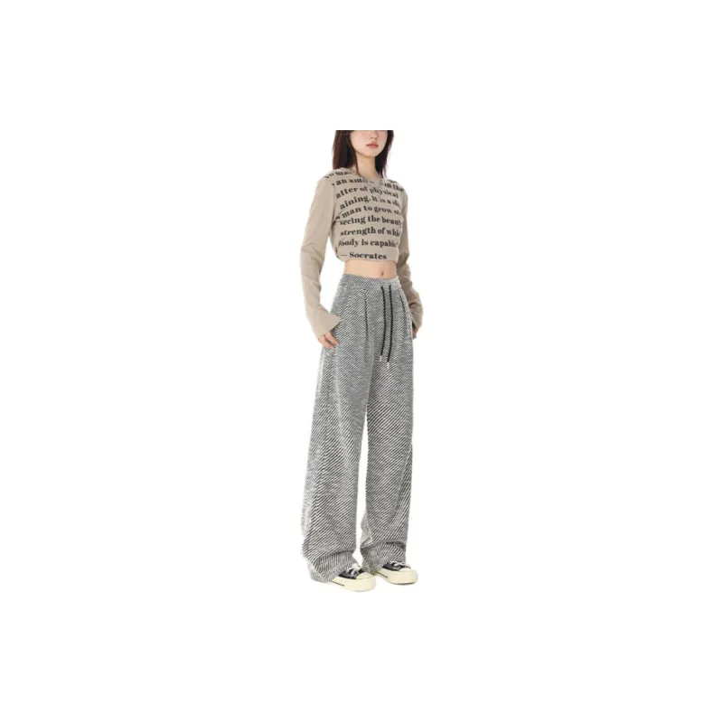 YINLEI Casual Pants Women's Black White Twill-2