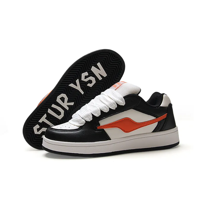 STUR YSN Wear resistant And Lightweight Low Top Skateboard Shoes Unisex Black Orange-6