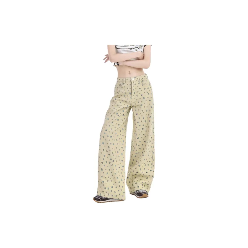 ZAVK Casual Pants Women's Floral Yellow-1