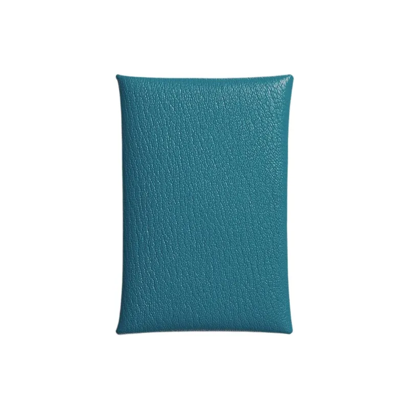 HERMES Calvi Mysore Goat Skin Card Holder Women's D2 NEW BLEU JEAN Denim Blue-0