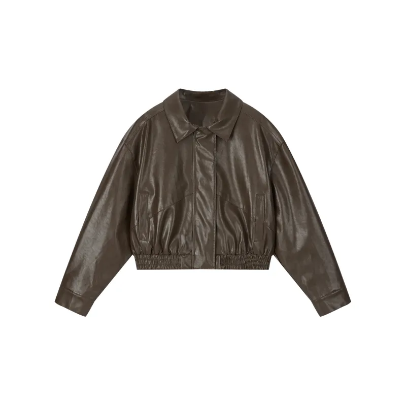 VIMLY Leather Jacket Women's Coffee Brown-1