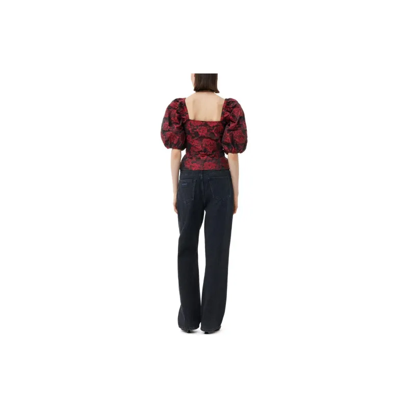 GANNI Allover Floral Printed Puff Sleeved Top-2