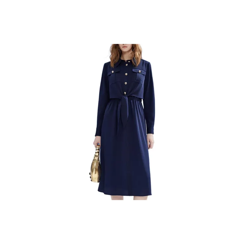 DKNY Long Sleeved Dress Women's Navy Blue-2
