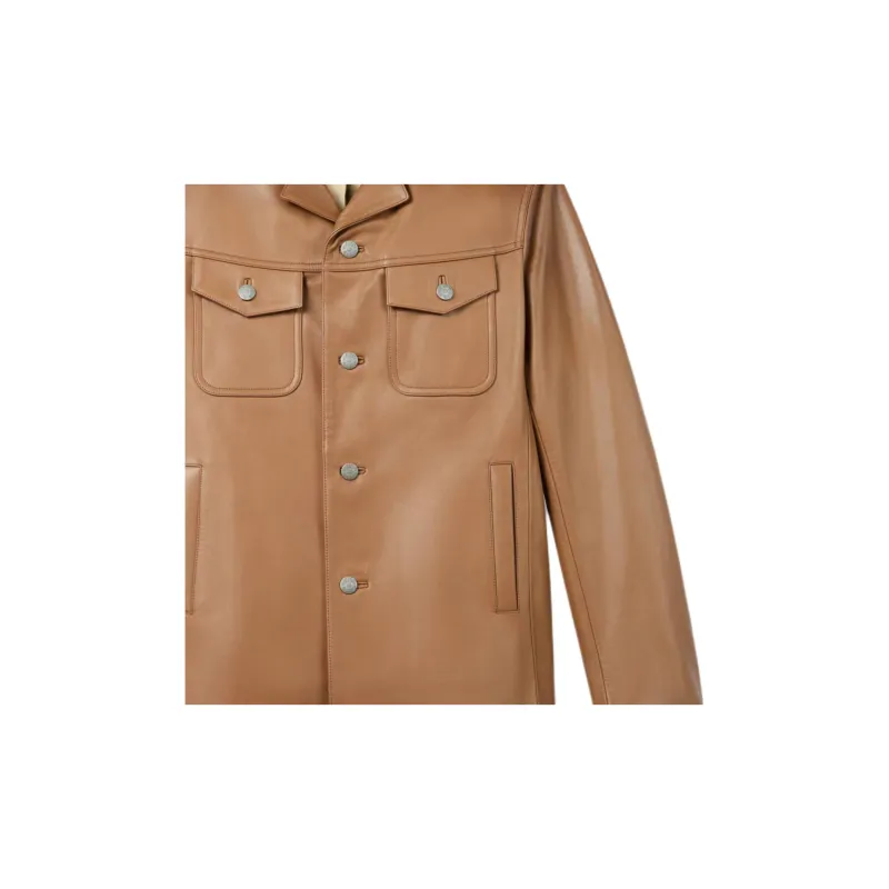 KENZO FW24 Leather Jacket Men's Light Yellow Brown-2