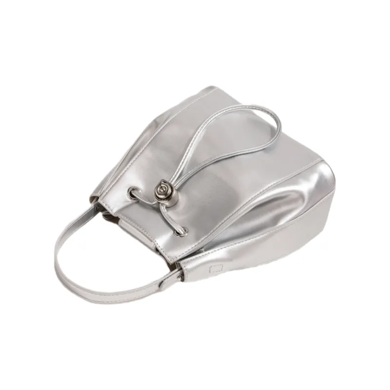 NOMK PU Backpack, Handbag, Bucket Bag Women's Ecru/Silver/Black-6