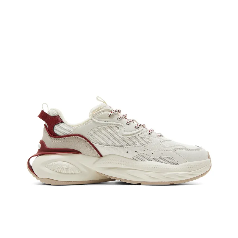 PEAK Taichi Yunxi Cushioning Coverage Rebound Slip Resistant Low Top Casual Shoes Women's Canvas White Dark Red-1