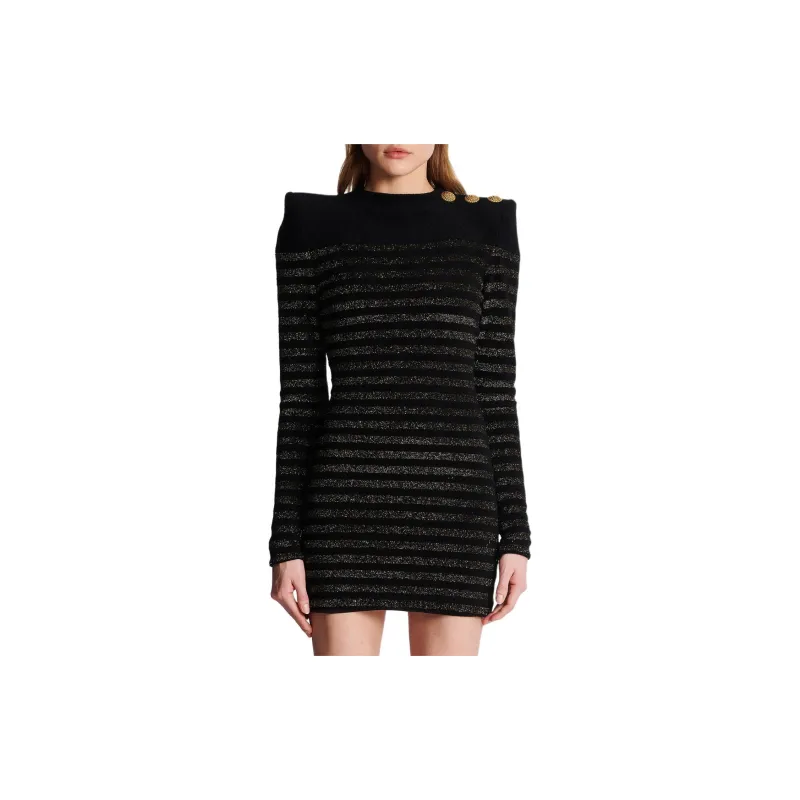 BALMAIN Striped Lurex Jersey Dress-4