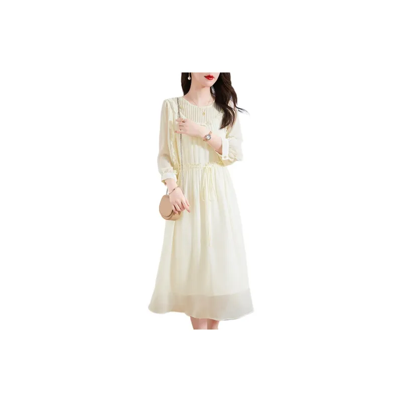 Ink Beauty Long Sleeved Dresses Women's Beige-1