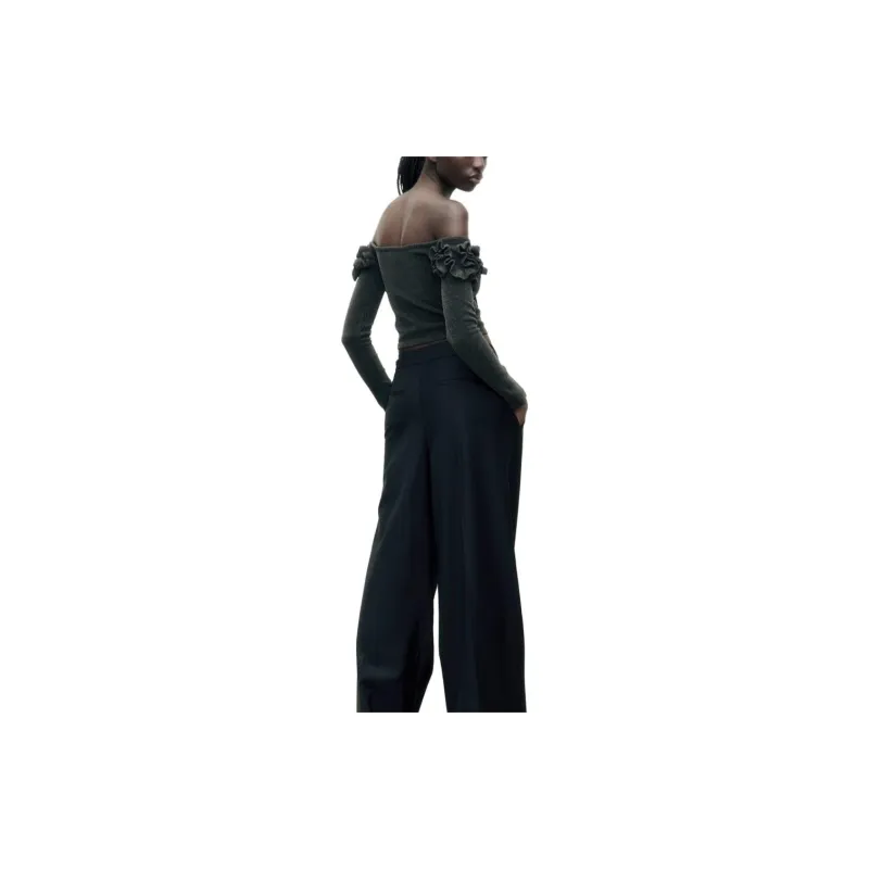 ZARA Crop Tops Women's Gray-3